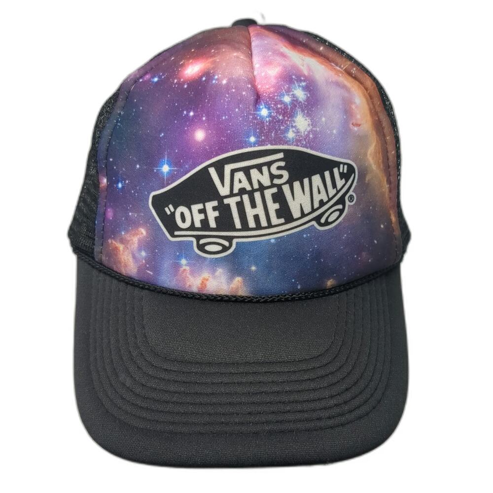 Vans Trucker Hat One Size Black Purple Galaxy Print Skateboard Logo Snapback
